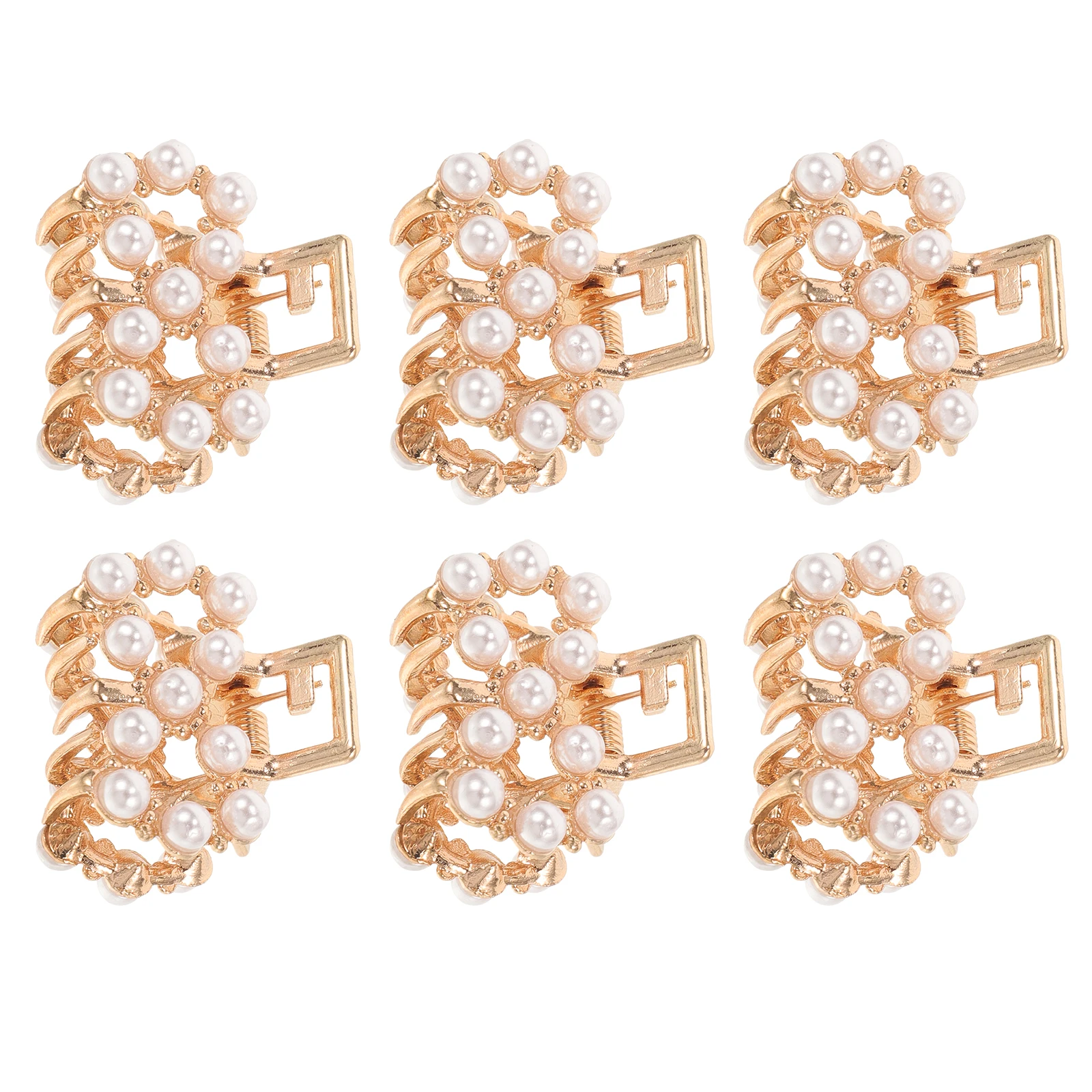 

6pcs Pearl Hair Claw Clips Mini Alloy Strong Grip Durable For Women Girls Face Washing Makeup Cooking Stylish Hair Accessories