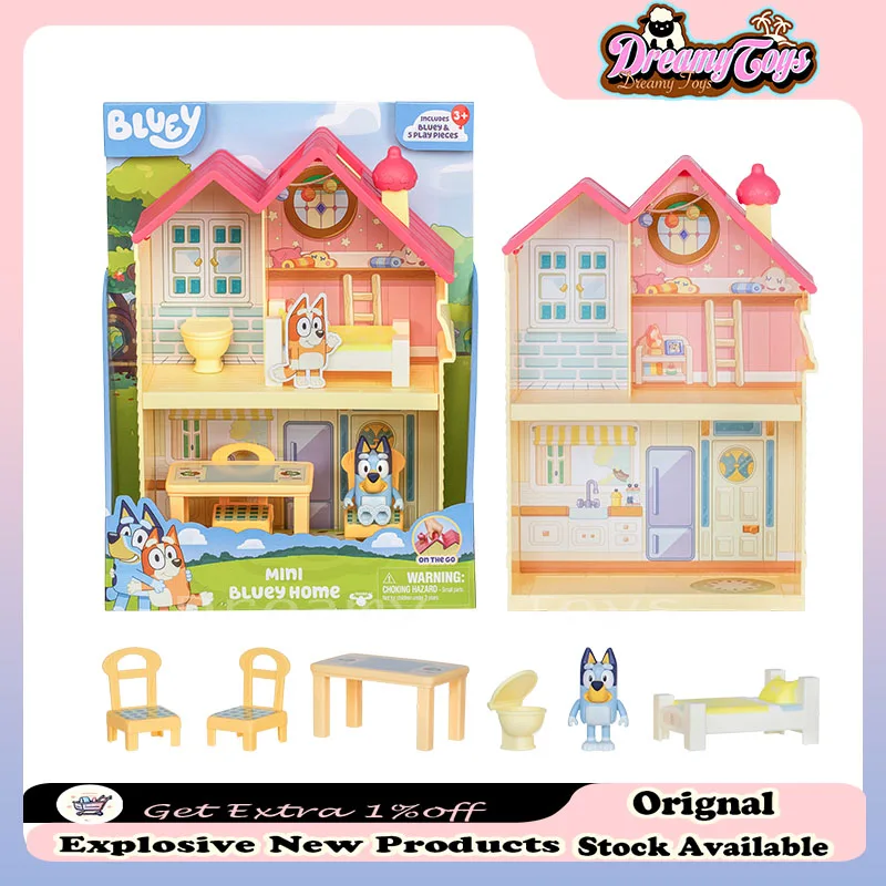 Bluey Family Bluey Mini House Set Action Figures Toy Handicraft Boy Bingo Doll Booker Kid Model Children Toy Birthday Gifts