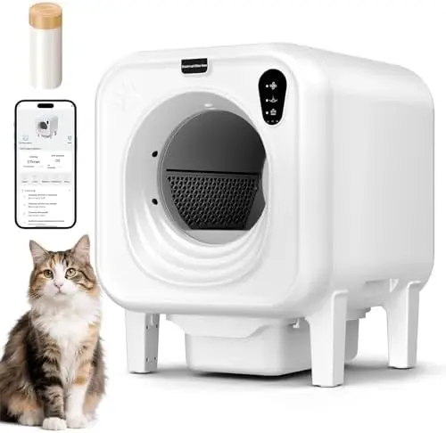 

Self Cleaning Litter Box, Extra Large Automatic Cat Litter Box Self Cleaning for Multiple Cats, App Control, Safety