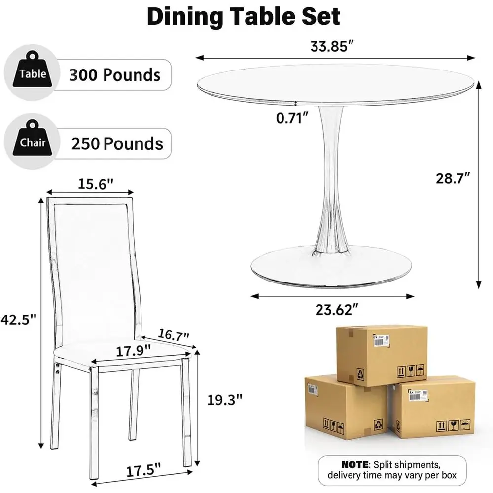 Modern 34 Marble MDF Tulip Dining Table Set with 4 Chairs for Kitchen or Cafe