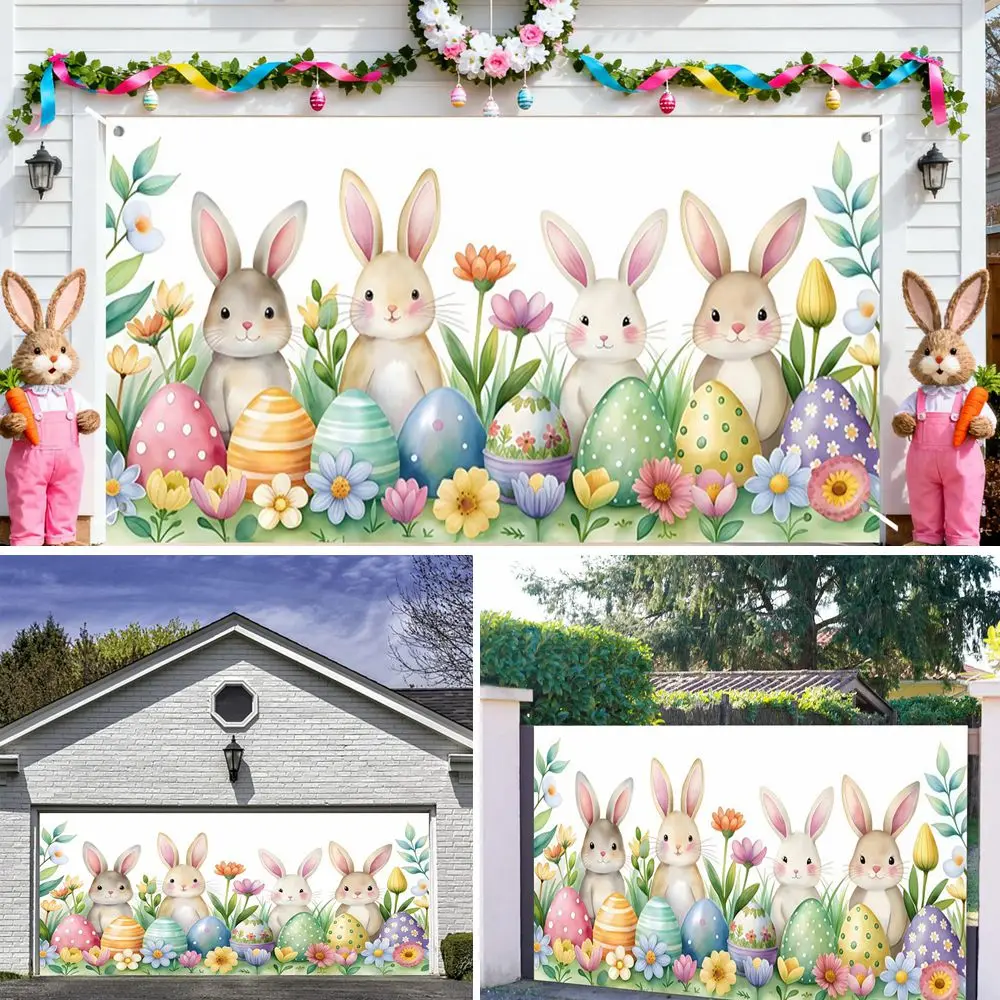 

Пасхальный декор для гаражных ворот: фон с весенними цветами, травой, разноцветными яйцами для дома, улицы, вечеринок, двора, украшения стен