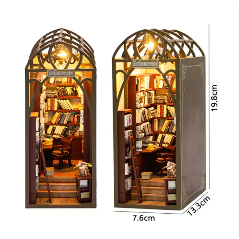 

OUZEY Classical Library DIY Miniature House - Wooden 3D Model Building Kit, Creative Study Room for Teens