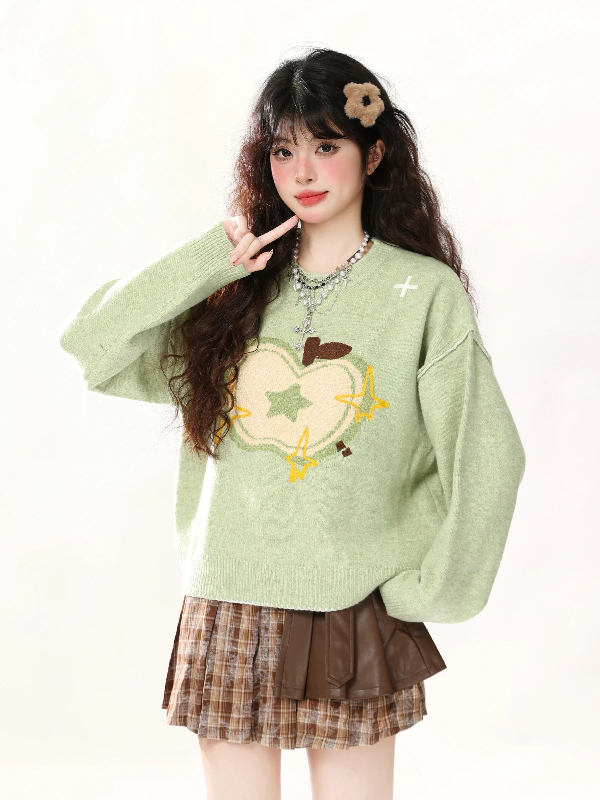 

ENJOG Creative Pattern Spliced Knitted Sweater Women's Loose Casual Autumn Winter Top ort Sve round Ne Knitwear