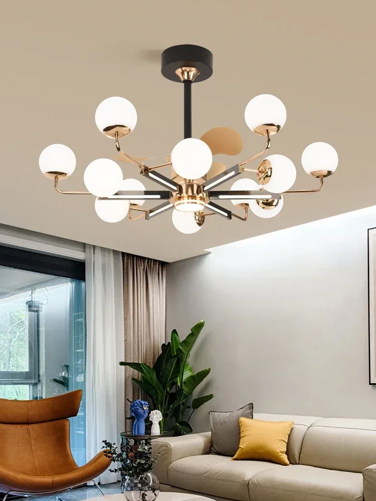 Nordic Wind Frequency Conversion Restaurant with Electric Fan Lamp Ceiling Fan Lights Living Room Home Integrated Chandelier