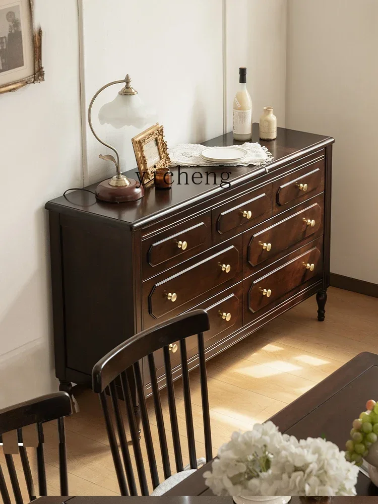 retro solid wood storage cabinet light luxury bedside cabinet simple medieval drawer storage seven chest cabinet decoration