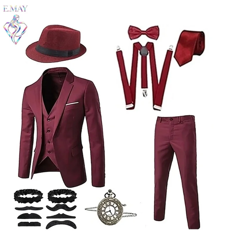 Gatsby Suit Vest Shirt Set Men's Cocktail Party Wedding Engagement Outfit Special Wide Polyester Fiber Youth Banquet Wear
