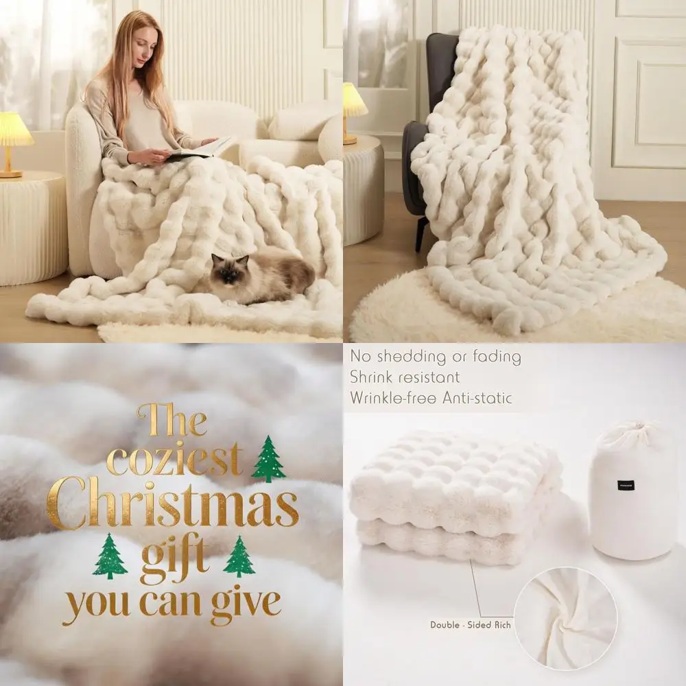 

Ultra Soft Plush Rabbit Faux Fur Throw Blanket, Cozy Fluffy Cover for Couch, Chair, Bed, Living Room (White, 60x80 inches)