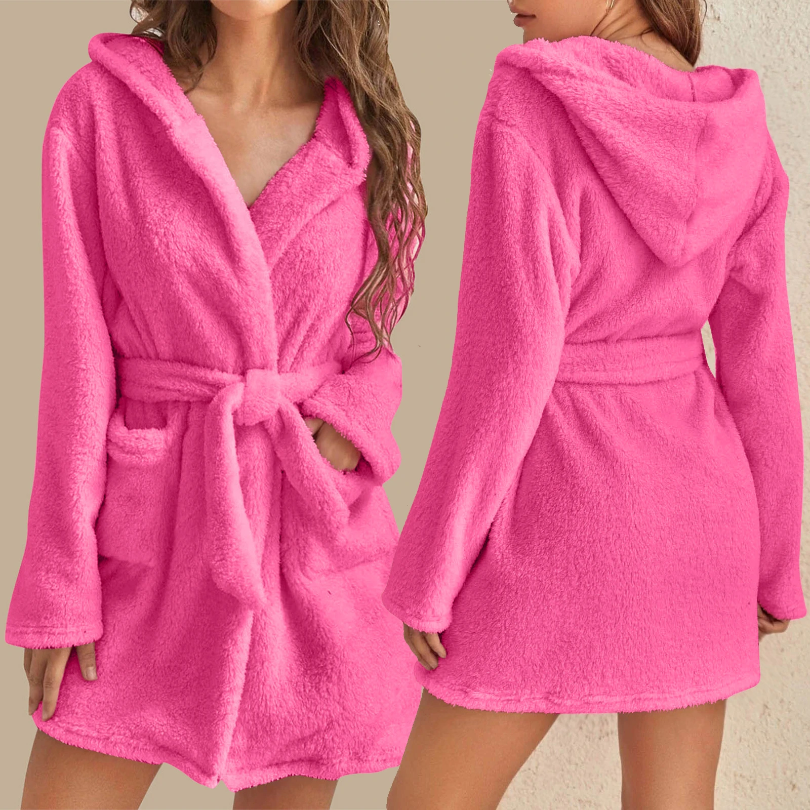

Winter Thick Warm Robe Women Coral Fleece Sleepwear Long Sleeve Nightgown Bathrobes Hooded Plush Homewear 22 Colors