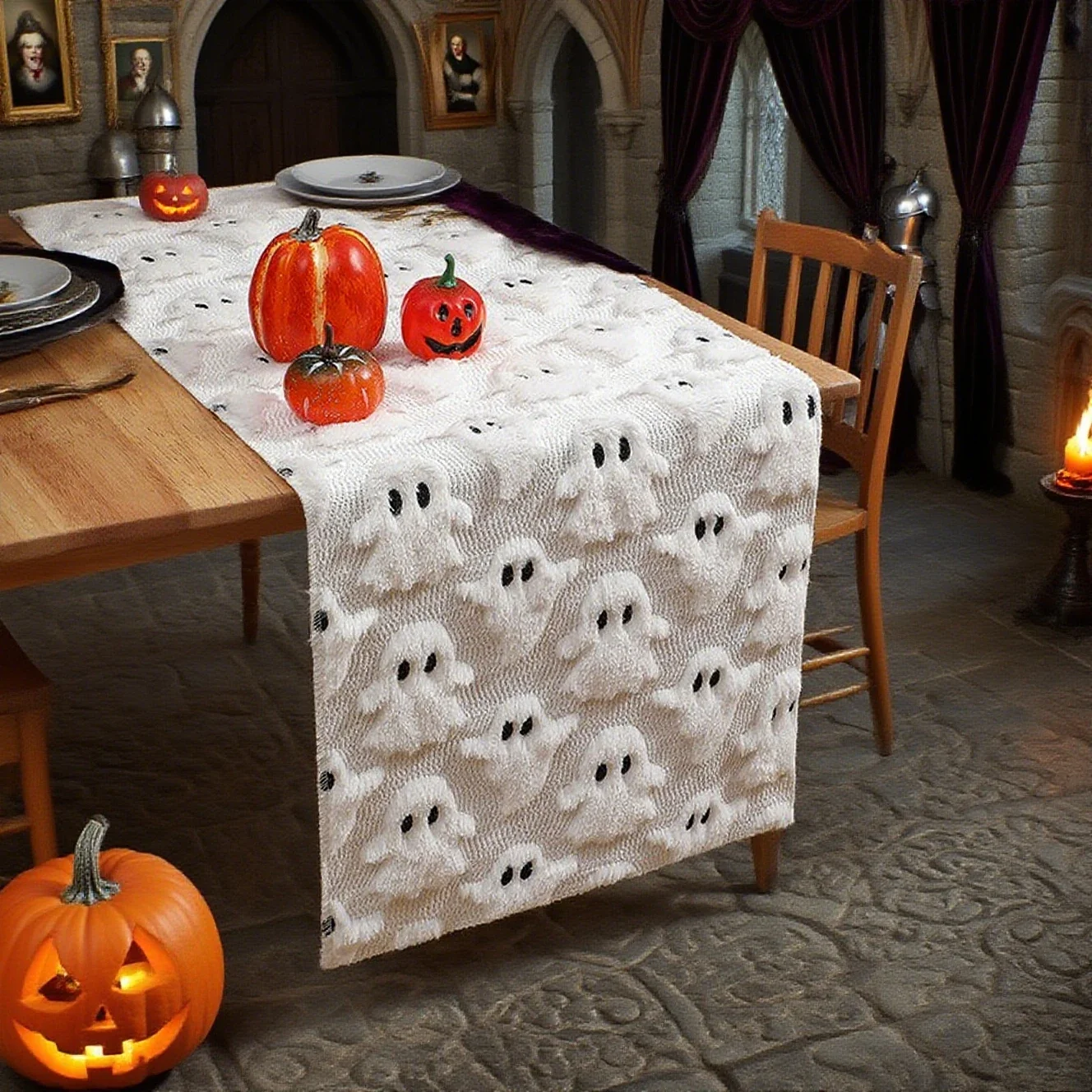 Schwarz-weiße geprägte Tischdecke, Gothic-Auge des Geistes, Tischläufer für Heimdekoration, Party, Festival