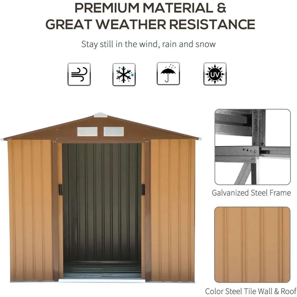 7' x 4'Outdoor Storage Shed, Garden Tool House with Foundation Kit, 4 Vents and 2 Easy Sliding Doors for Backyard, Patio, Garage