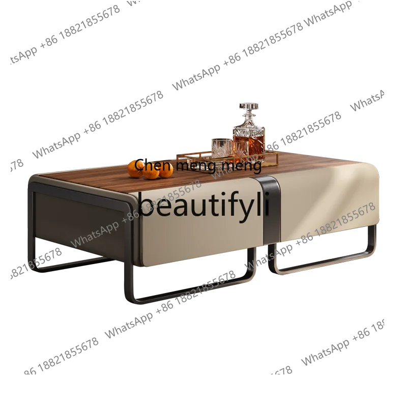 

Light luxury coffee table TV cabinet combination villa large flat floor simple rectangular walnut with drawers tea tableH