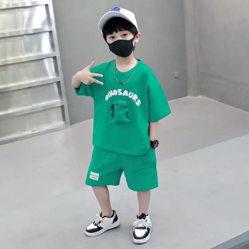 

Children Clothes Set Kid Dinosaur Doll Short Sleeve Tshirt and Shorts Suit Children Fashion Top Bottom 2Pcs Outfits Tracksuits