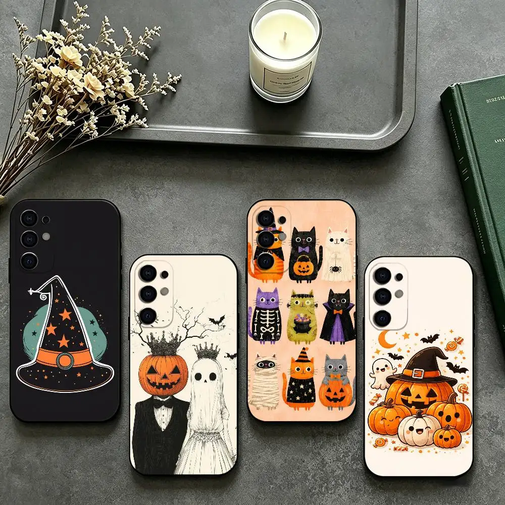 Halloween Pumpkin Jack lantern phone Case For Samsung S26,25,24,21,22,23,30,20,Ultra,Plus,Fe,Lite Black Soft Cover
