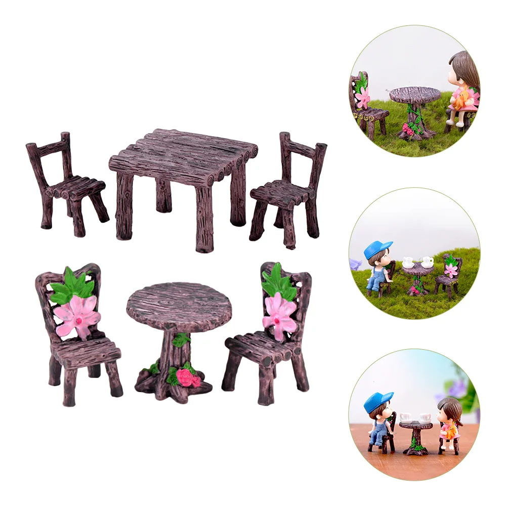 

2 Sets Miniature Garden Accessories Realistic Resin Simulated Furniture Mini Table Chairs for Micro Landscape Home Decoration