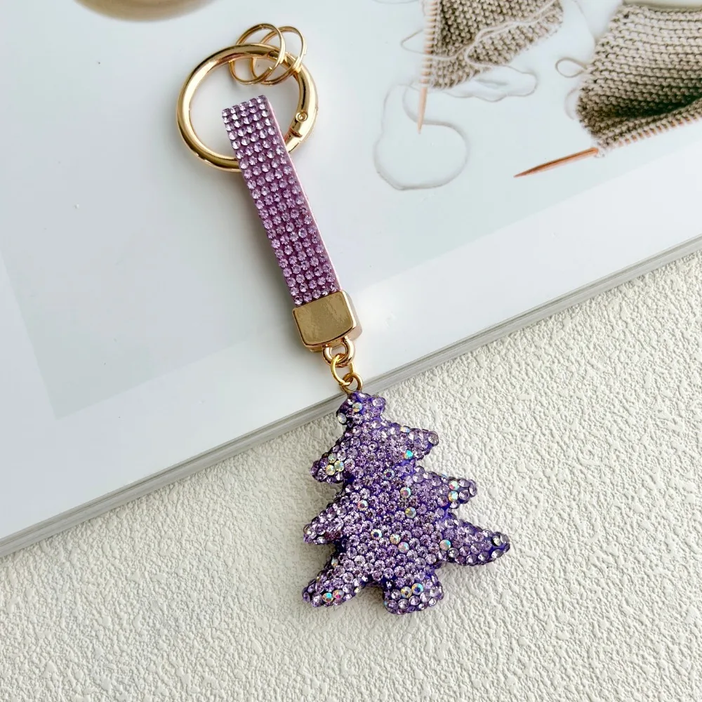 Elk Rhinestone Christmas Keychain Cane Christmas Tree Metal Xmas Pendant DIY Blingbling Santa Claus Keychain Key Bag Decor