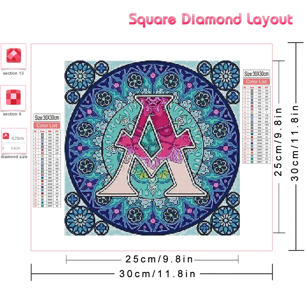 Huacan 5d Diamond Painting Alphabet Home Decor Full Embroidery Flower Mandala Rhinestones Kit Diy Handmade Gift