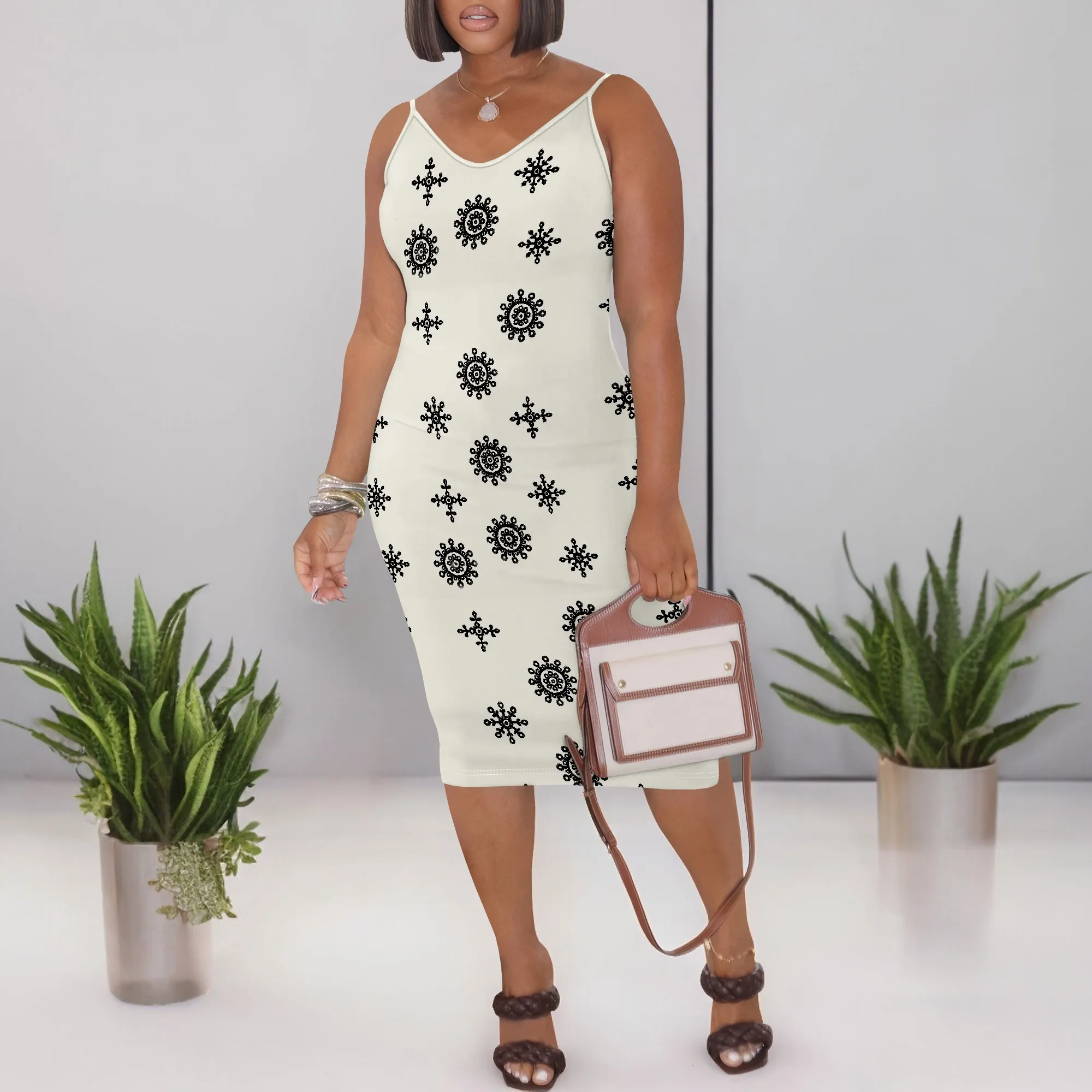 فستان صيفي نسائي جذاب مطبوع بدون أكمام، فستان ضيق #6