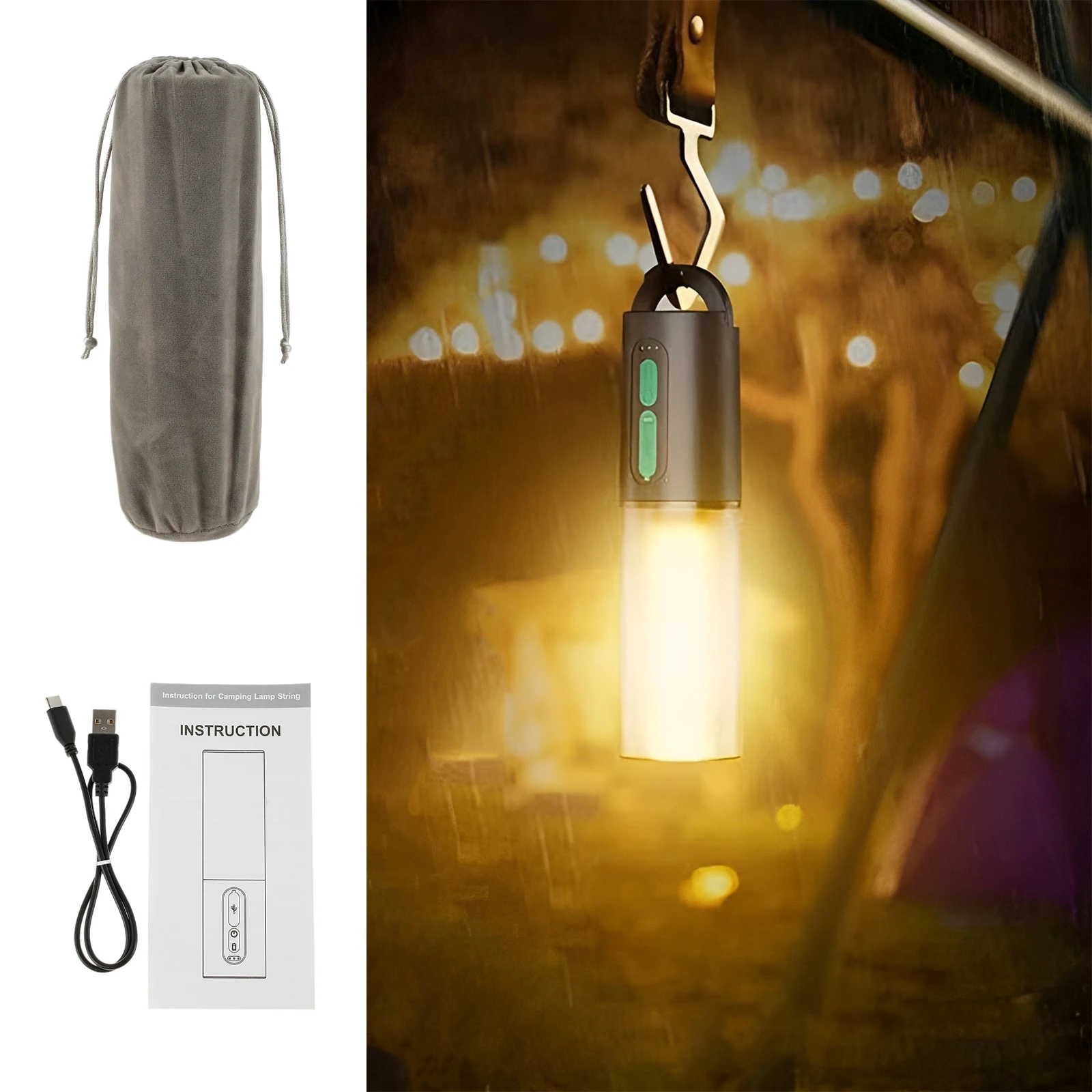 NEW Camping String Lights 33Ft 4 Lighting Modes Camping Lantern with String Light 4000mAh USB Rechargeable Camping Flashlight