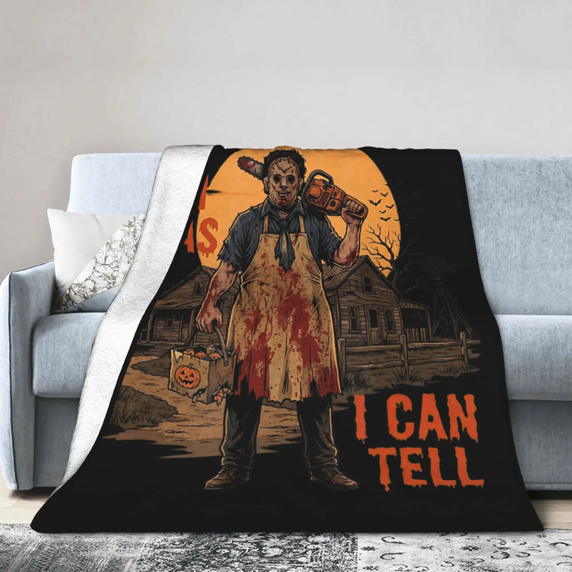 Hes from Texas I Can Tell Chainsaw Blankets Flannel Horror Halloween Ultra-Soft Throw Blanket for Bedding Couch Gift Portable