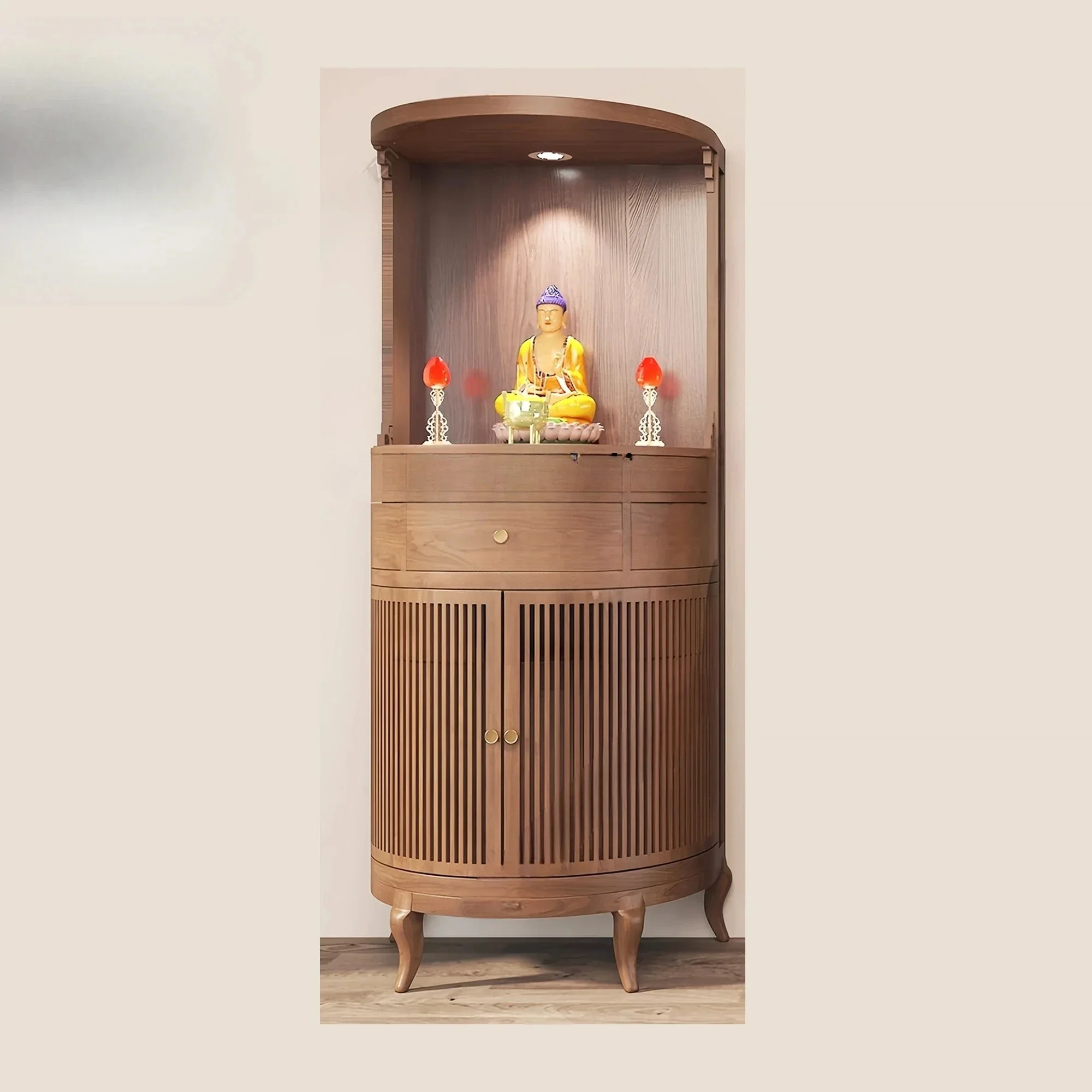 yh Solid wood new Chinese vertical cabinet Guanyin Buddha statue household ash wood shrine shrine God of Wealth cabinet