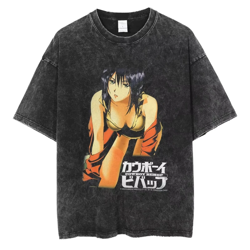 

Горячая аниме ковбой бибоп футболка с графическим принтом для мужчин и женщин классические свободные футболки Harajuku мужская мытая футболка в стиле манга