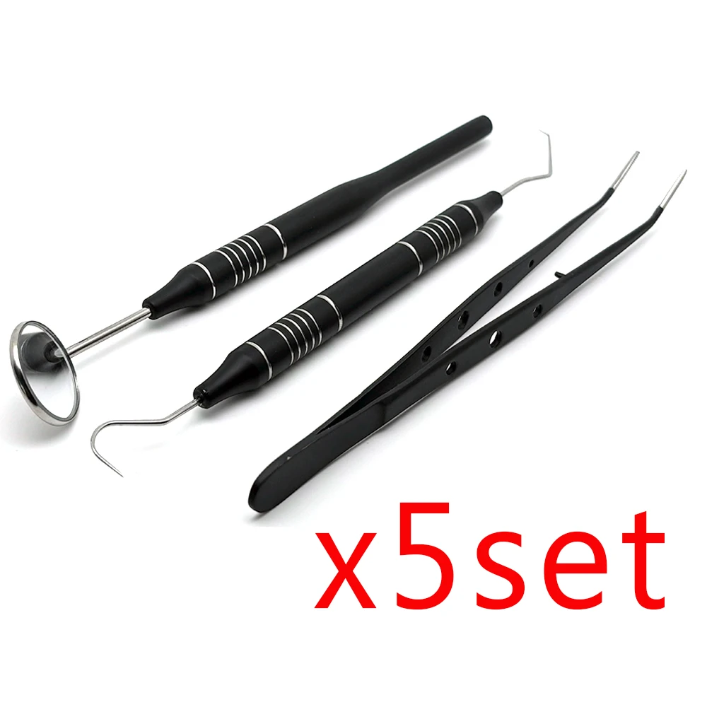 

Набор стоматологических инструментов из 3 или 5 предметов с зеркальным пинцетом для рта и изогнутым зондом для чистки зубов и экзаменации полости рта