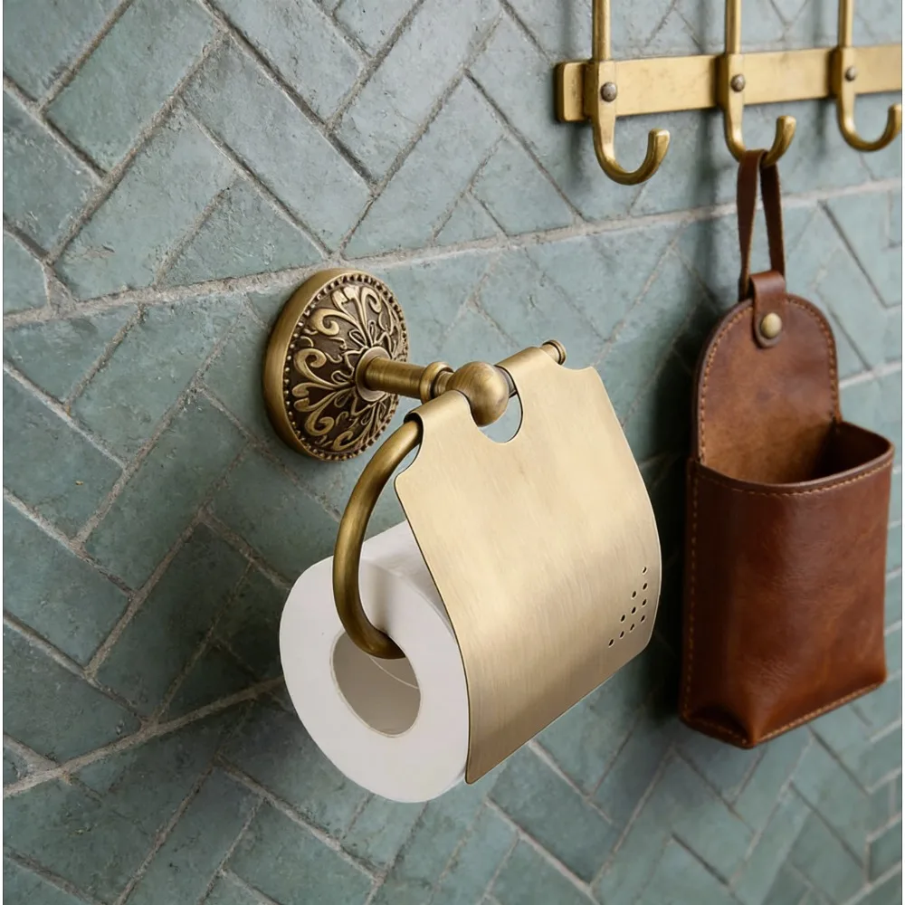 

Brass wall-mounted toilet paper holder, retro family bathroom roll paper storage box