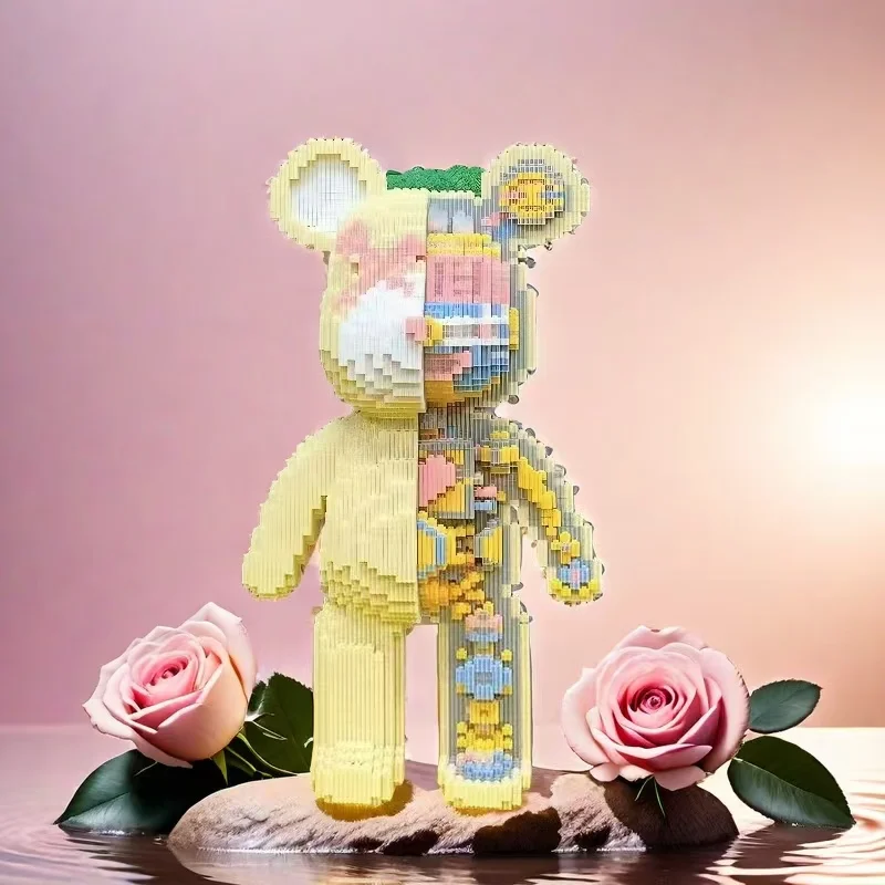 

5468 штук желтых механических строительных блоков с медведем, идеальные подарки на праздник и день рождения, подходят для взрослых и молодежи, игры для вечеринок, украшение дома