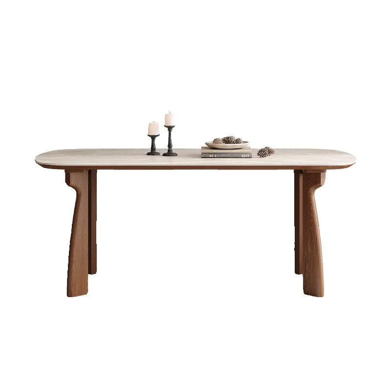 French retro Danfeng garden travertine rock slab dining table