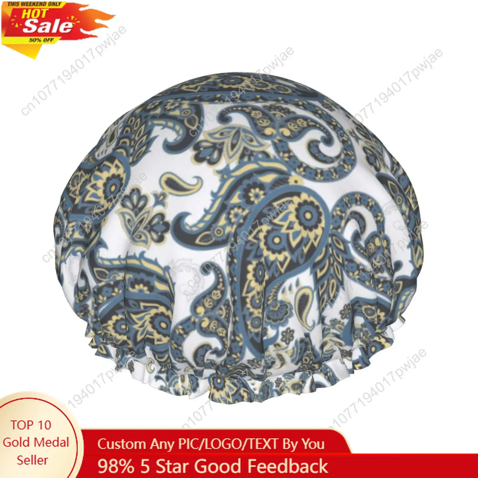 

Paisley Print No.J911 Shower Cap, Reusable Bath Hair Hat for all Hair Lengths Hair Cover with Elastic Band Double Waterproof Lay