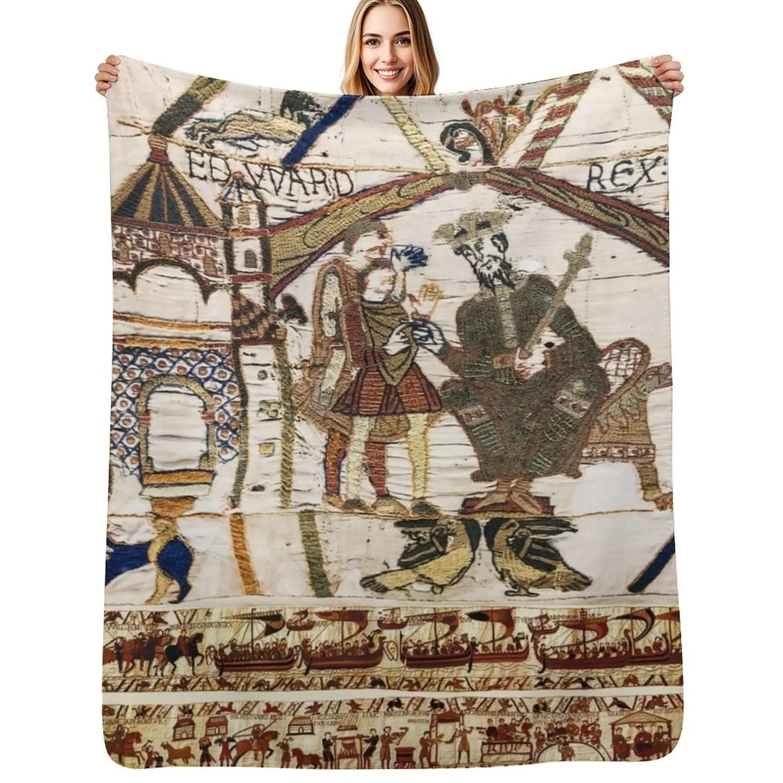 THE BAYEUX TAPESTRY ,King Edward the Confessor and Harold Godwinson at Winchester. Throw Blanket halloween for babies Blankets