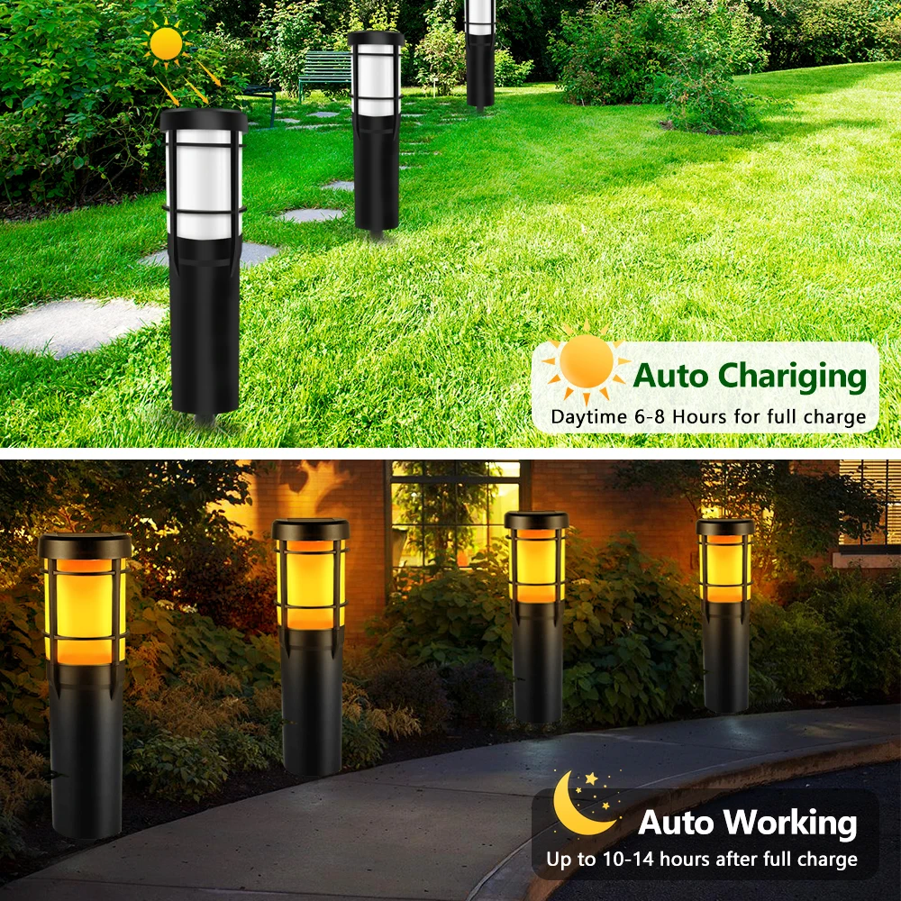 Solar Garden Pathway Lights LED Flickering Flame RGB Color Landscape Light Waterproof For Outside Lawn Patio Path Yard Decoratio