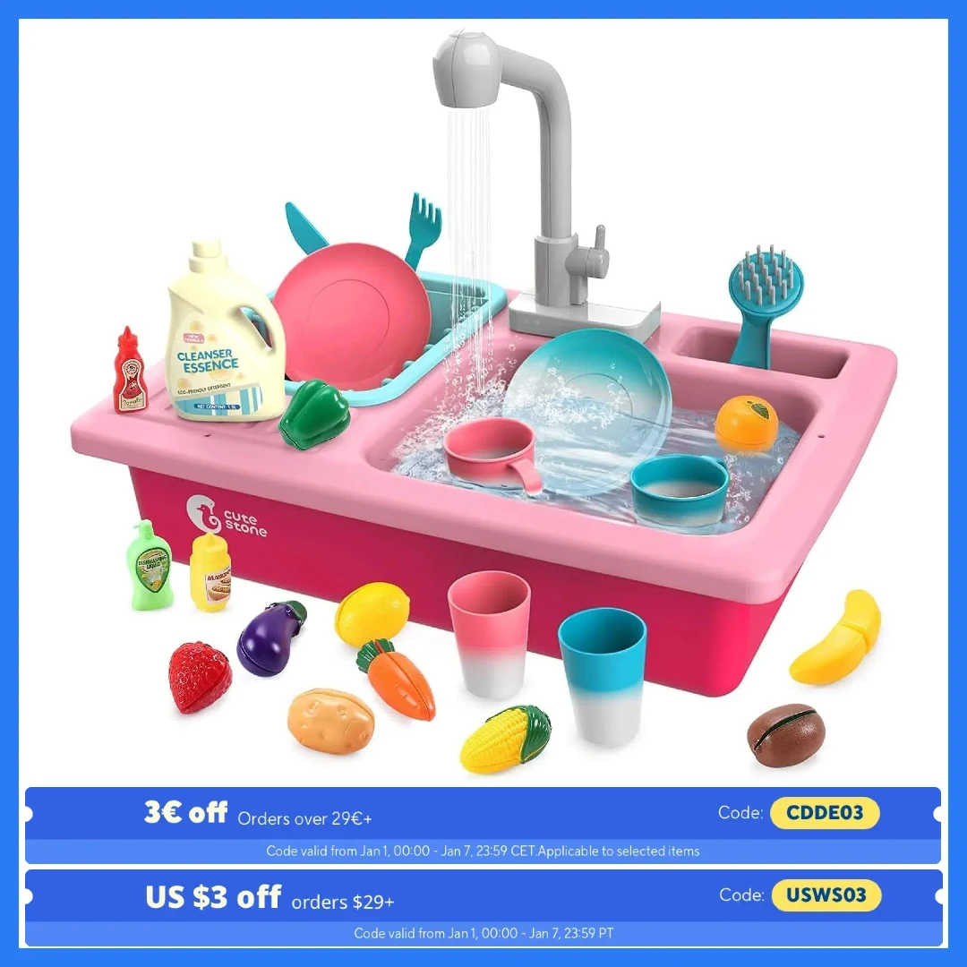 Cute Stone Sink Toy ， Upgraded Faucet, Kitchen Playset, Pool Floats, Kids Dishwasher Roleplay.