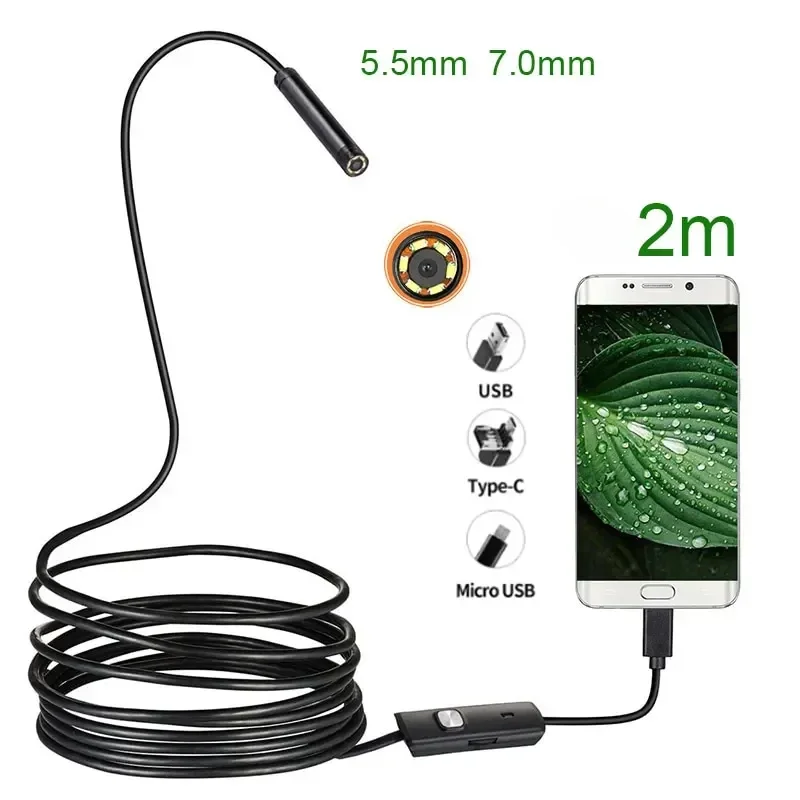 

5.5 7MM Android Endoscope 3 In 1 USB/Micro USB/Type-C Borescope Inspection Camera Waterproof for Smartphone