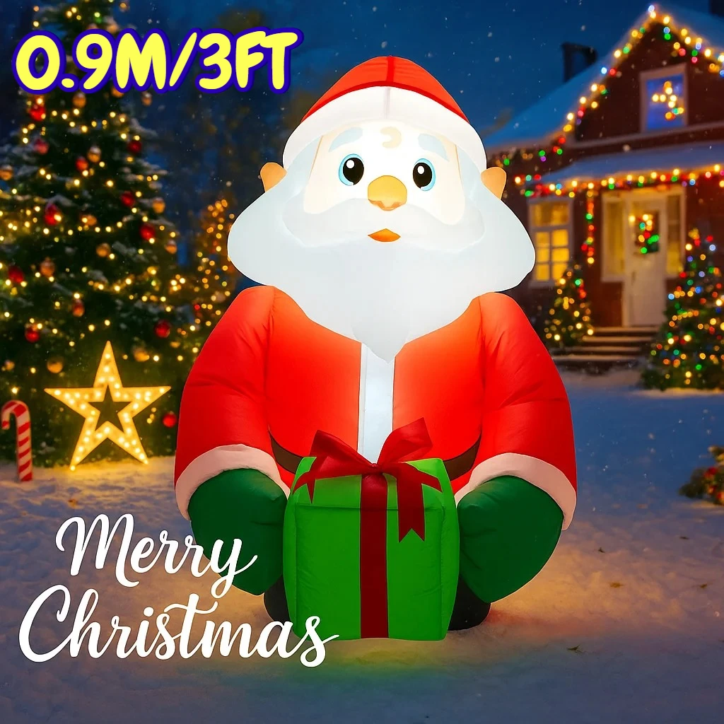 

0,9 м/3 фута DIY рождественские украшения Санта-Клаус держащий подарок домашние надувные игрушки светодиодные фонари дворовые рождественские украшения товары для декора
