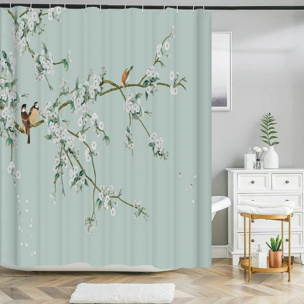 1 pcs Flower Bird Shower Curtain Floral printed polyester fabric bathroom curtain with hooks home decorative curtain