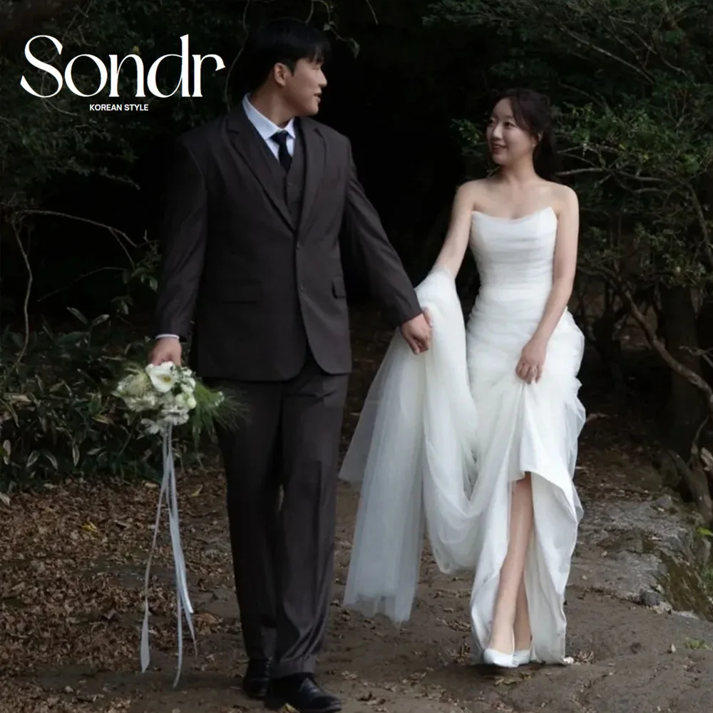 فساتين زفاف كورية بدون حمالات من Sondr تول بسيطة فساتين حفلات الزفاف اليابانية فستان تبادل لاطلاق النار حسب الطلب #1