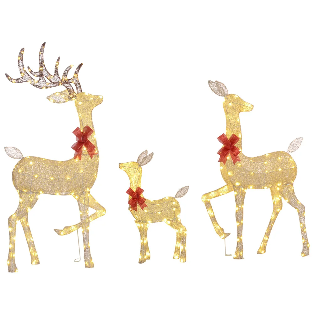 4.5ft 3-Piece Light Up Christmas Deer Family Set of 3, Lighted Reindeer Christmas Decorations with 3 LED Light Mode