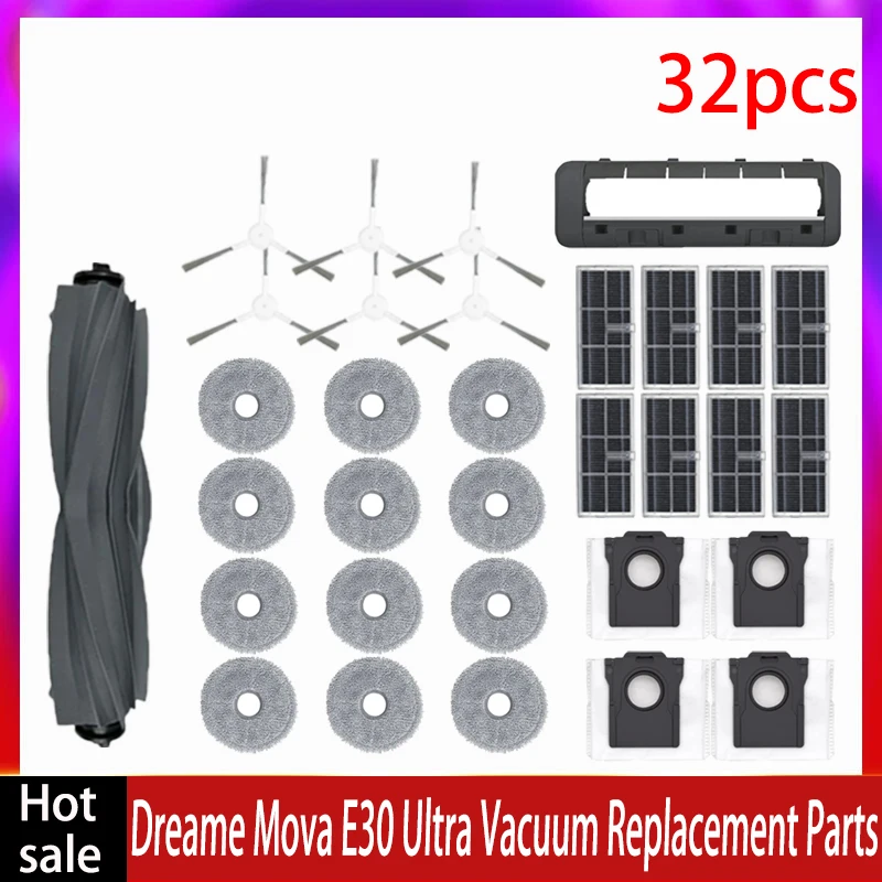 For Dreame Mova E30 Ultra Vacuum Replacement Parts Main Tricut Roller Side Brush Hepa Filter Mop Cloth Dust Bag Accessories