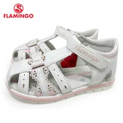 FLAMINGO Kids Sandals Double Hook&Loop Summer Sandals Cute Flower Print Arch Support Girls Toddler Sandals Children's Shoes