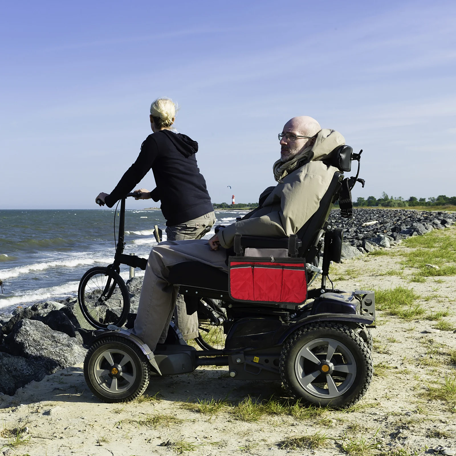 

Side Bag for Wheelchair Stroller 3 Compartment Hanging Pouch Lightweight Portable Design Easy Fit Armrest Scooter Walker Daily