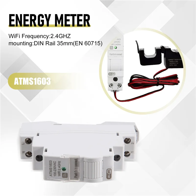 AEE6-ATMS1603 Tuya Contatore di energia intelligente Wifi monofase 100A Guida Din Misurazione precisa Voltmetro Amperometro Potenza