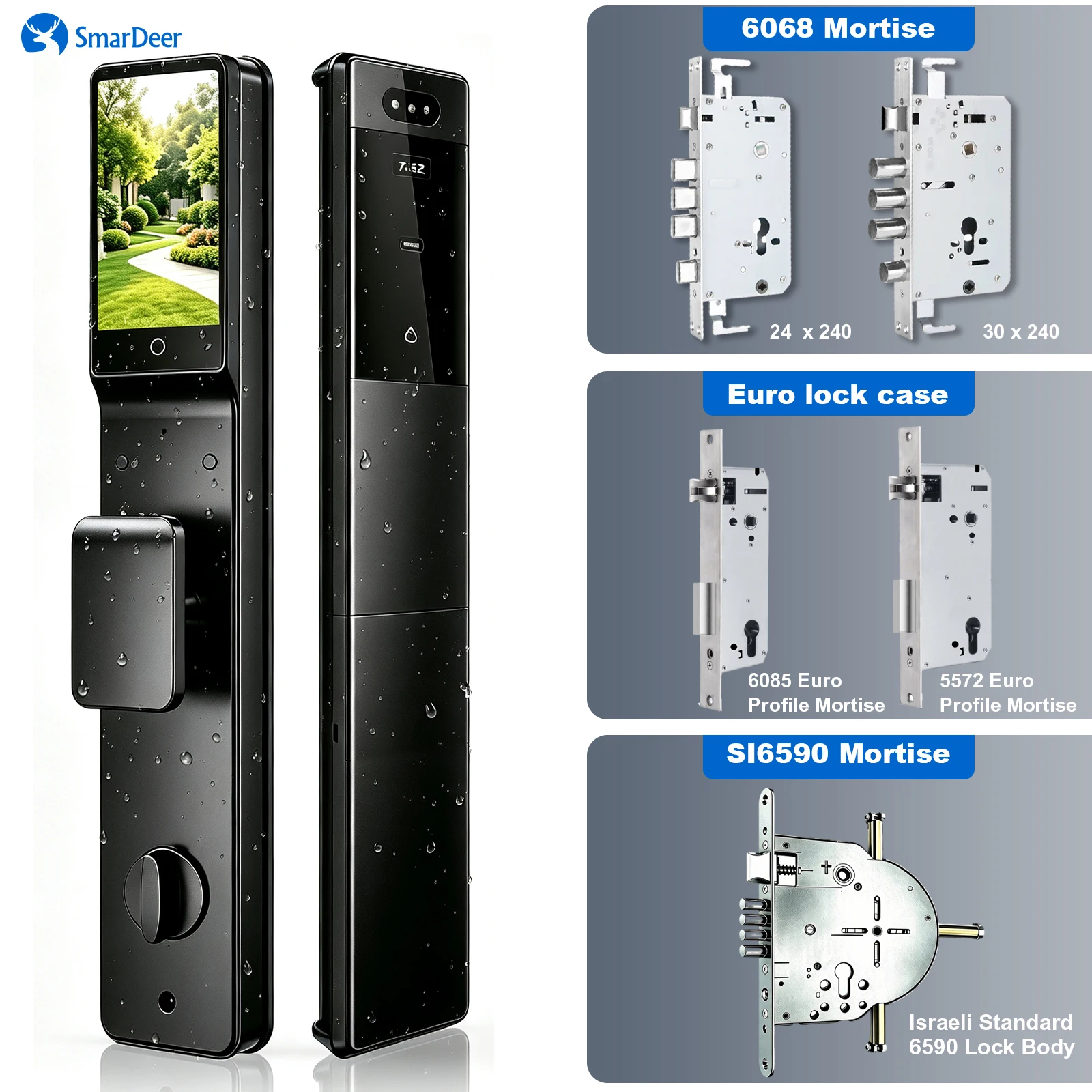 SmarDeer Smart Door Lock 3D Face & Palm Vein Recognition IP66 Waterproof Biometric Keyless Electronic Lock for Home Front Door
