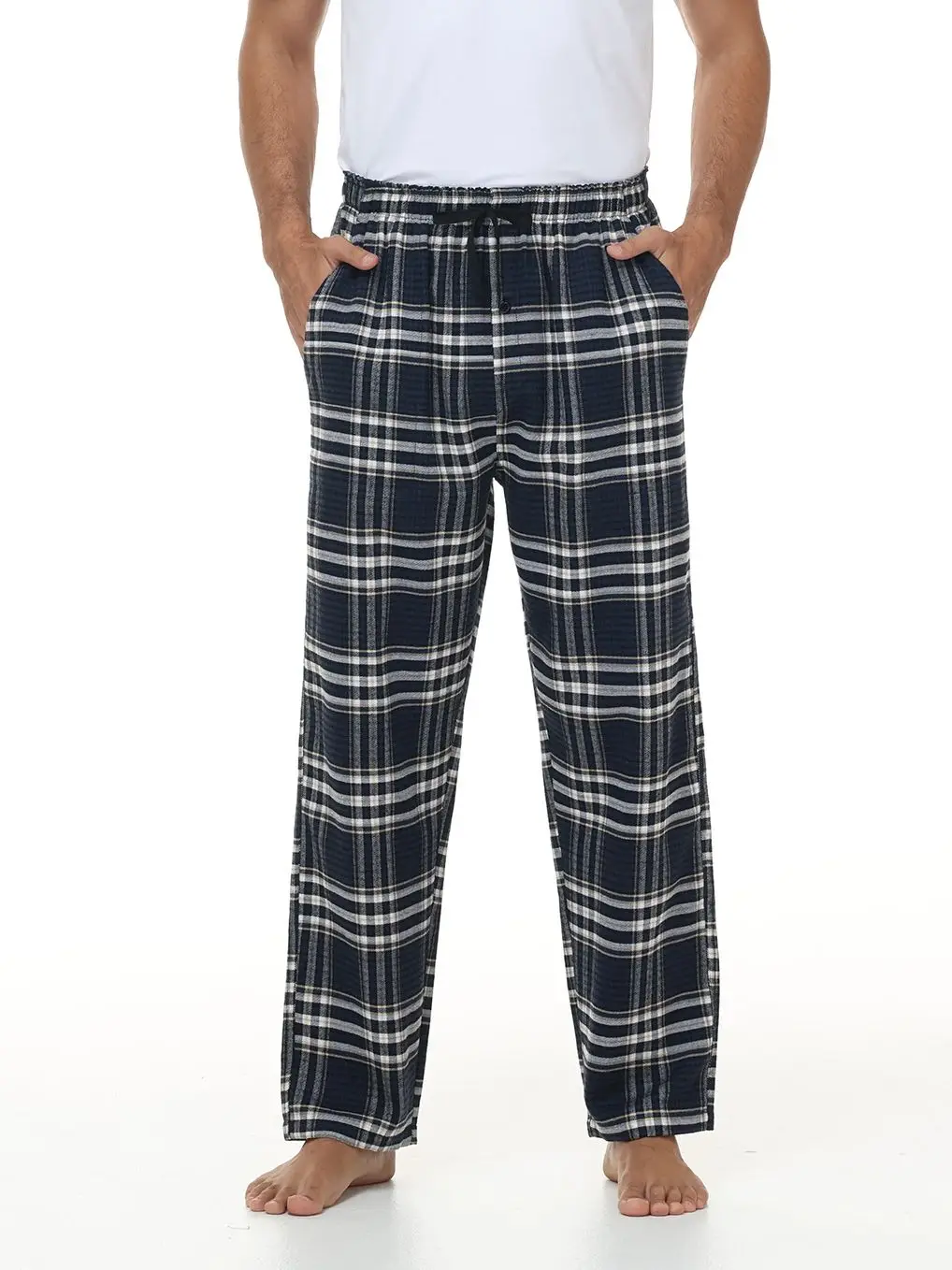 3-delige geruite pyjamaslaapbroek voor heren, geruite print lange pyjamabroek nachtkledingset met elastische taille voor homewear