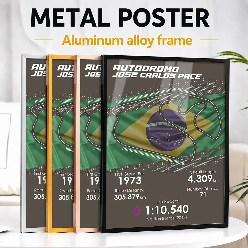 Formula Racing Brazil Circuit Framed Metal Print Customized Photo Bold Pit Lane Style Wall Art For Workshop Unique Driver Gift