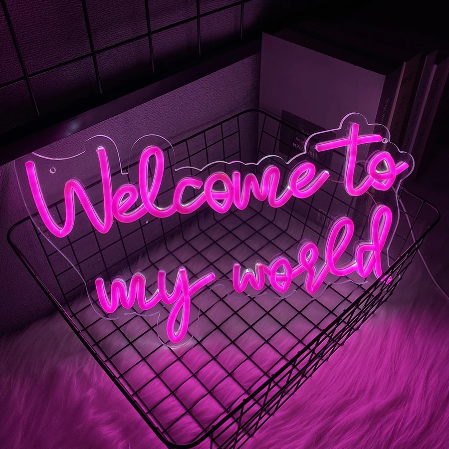 Welcome To My World Neon Led Sign,Letter Neon Signs for Wall Decor,Pink Neon Lights Signs with USB Powered for Bedroom,Gameroom