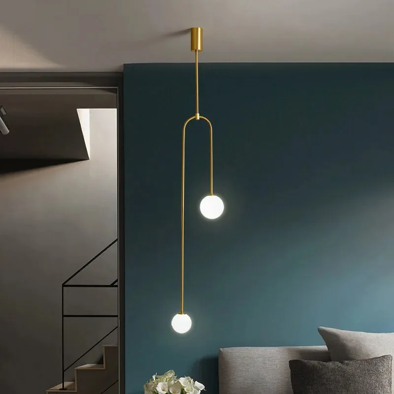 Modern Double Head Glass Ball LED Pendant Lights Nordic Minimalist Metal Chandelier Bedside Parlor Bedroom Luxury Hanging Lamps