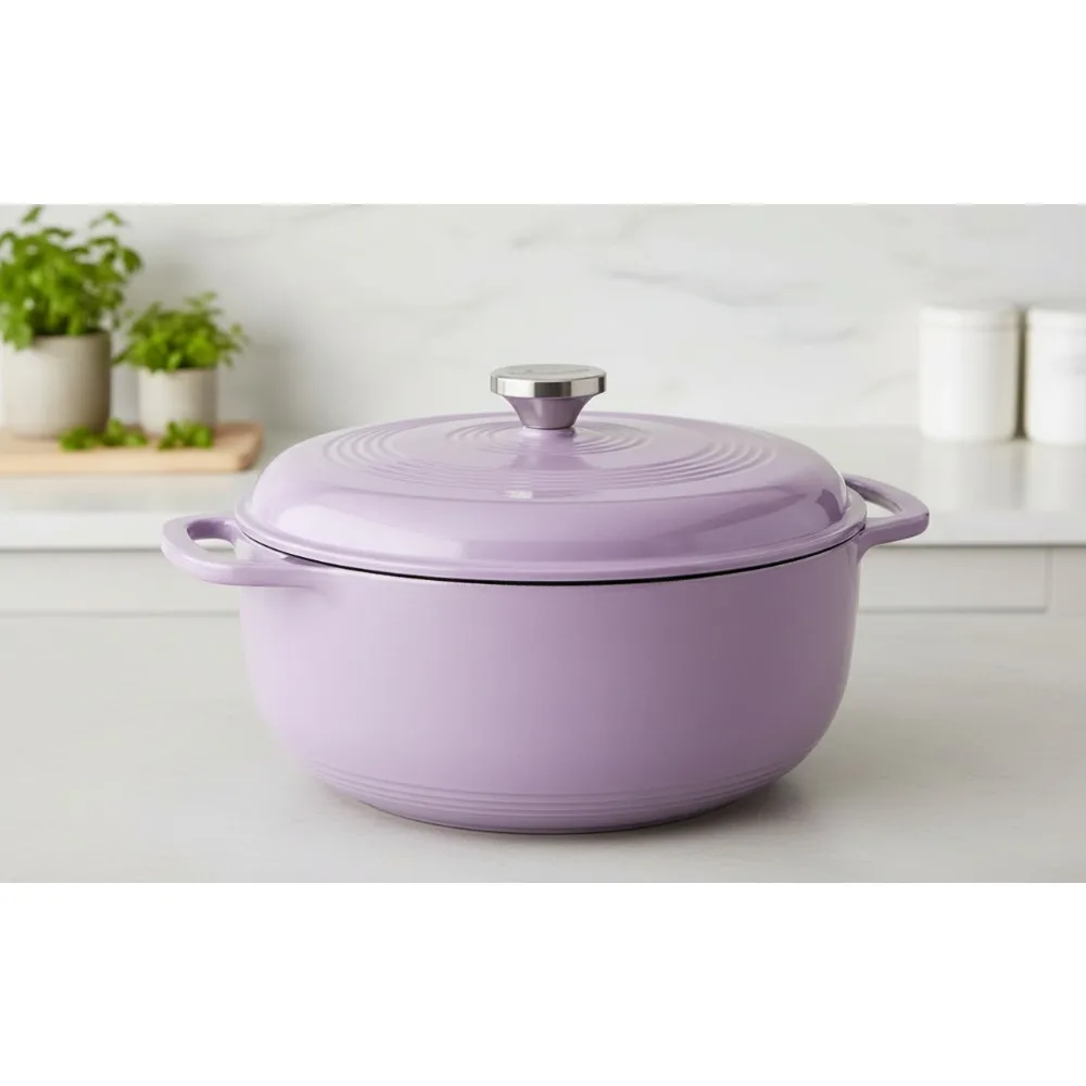 

3 Quart Enameled Cast Iron Dutch Oven with Lid - Oven & Stovetop Safe to 500°F - Perfect for Cooking, Baking & Serving - Lilac