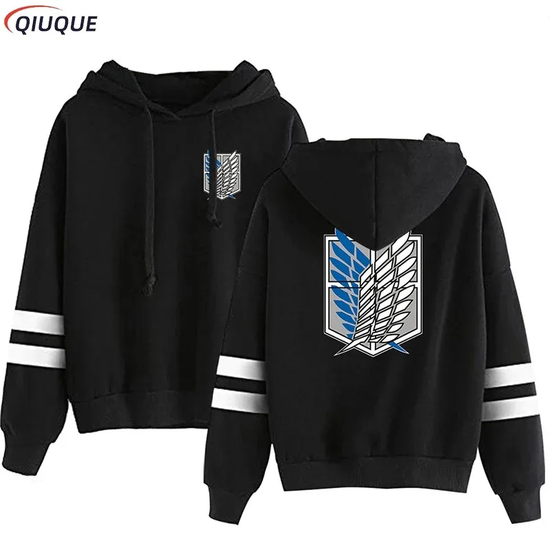 2025 11 1 Stück Grün/Schwarz Eren Mikasa Wings of Liberty Hoodie Langarm Gestreiftes Kapuzenpullover Pullover Anime Cosplay Kostüm