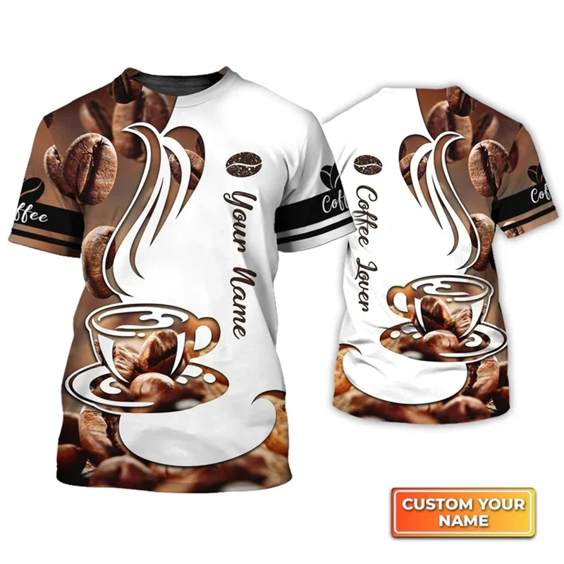 Fashion Coffee Tshirt Coffee Tools Set Printed Short Sleeves Barista Custom Tops Black White Loose Apron Tees Working Clothes